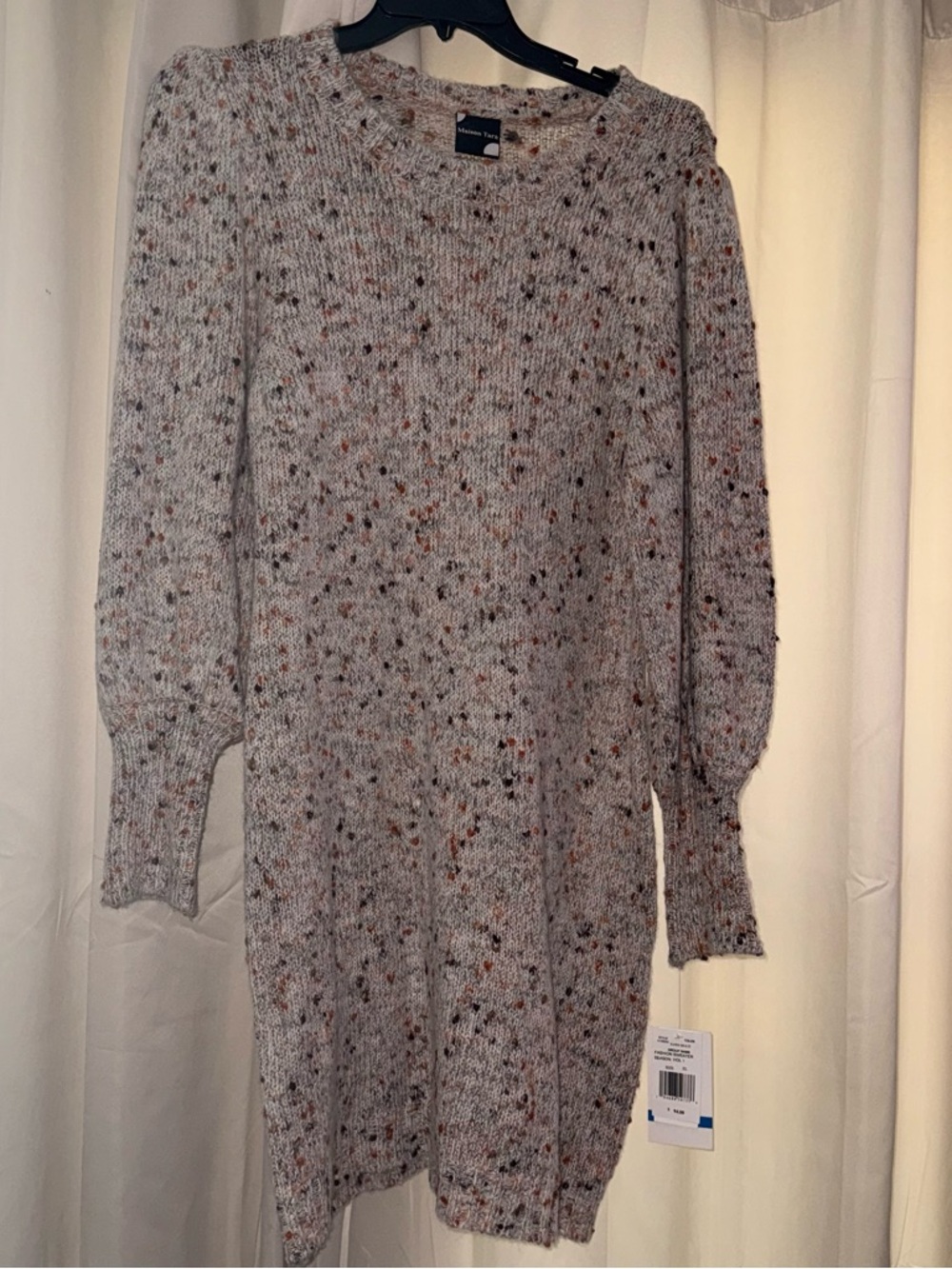 Maison Tara Cream Knit Sweater with Orange and Brown Flecks